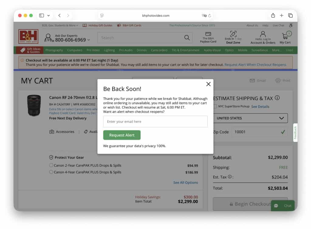B&H Photo Video closed on Shabbat
