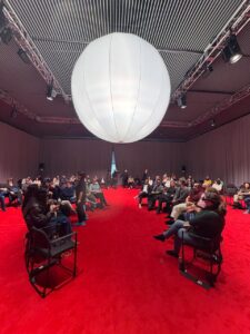 Ark installation at The Shed in NYC with audience seating.