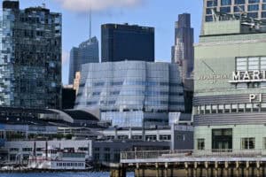 IAC Building in New York City, designed by Frank Gehry, features distinctive modern architecture wit.