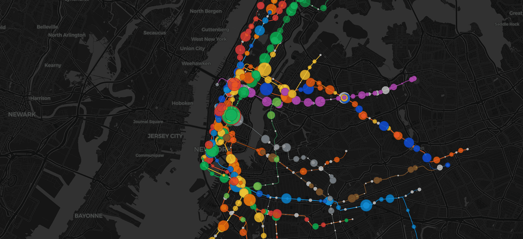 Visualization of New York subway traffic